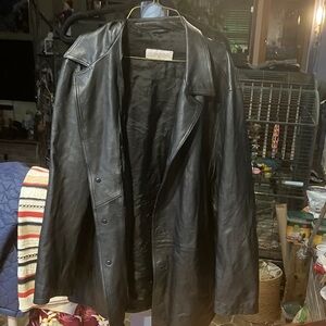 Men's Classic Black Leather Trench Coat